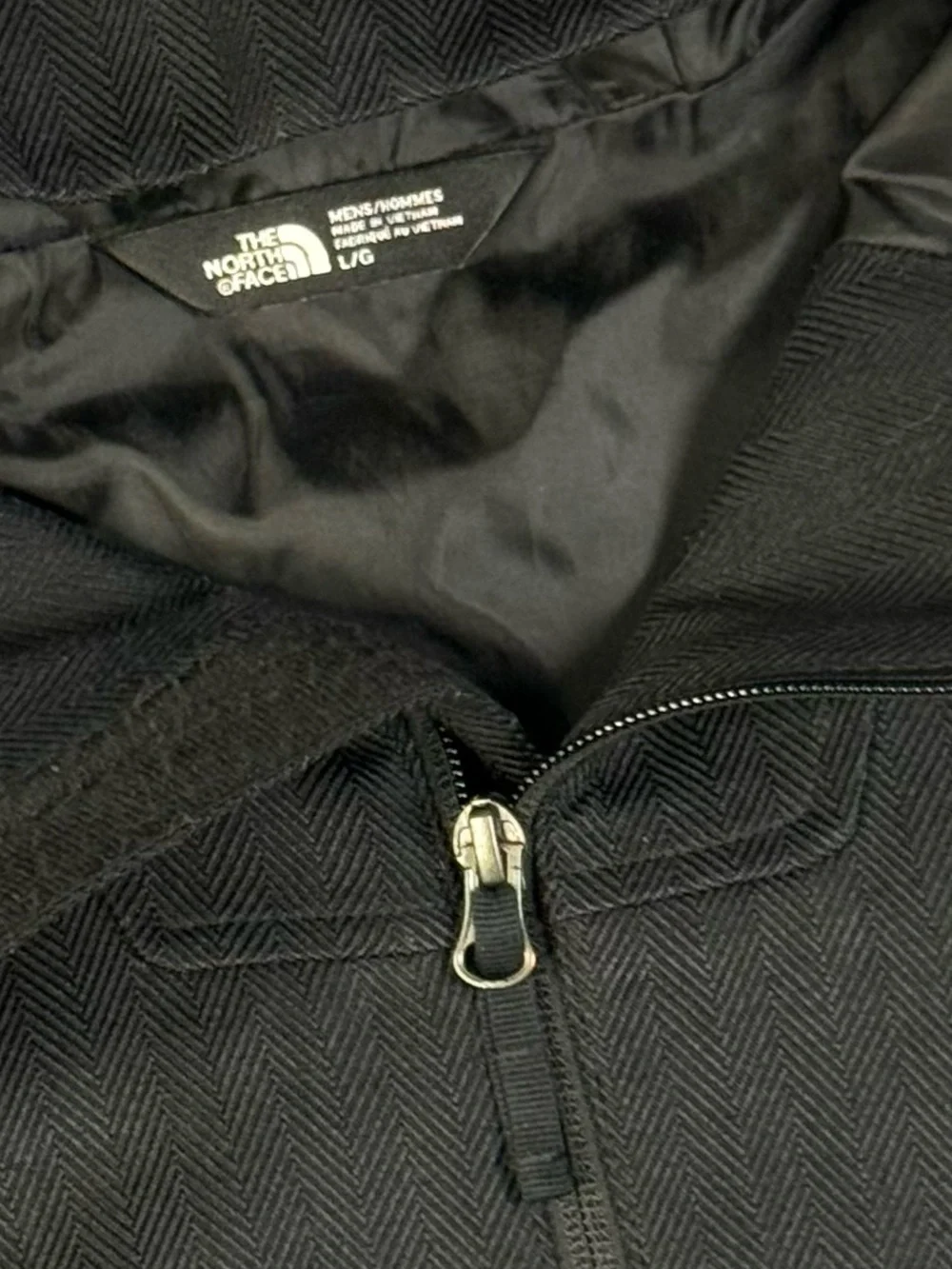 The North Face Herringbone Hooded Jacket Black Gray Fully Lined